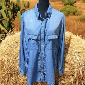 Lee Riders Shape Illusions Top Womens Size XXL Blue Chambray Denim‎ Western